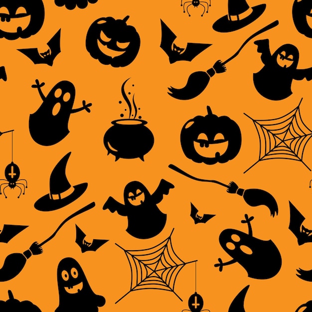 seamless vector pattern for halloween holiday with pumpkins and ghost