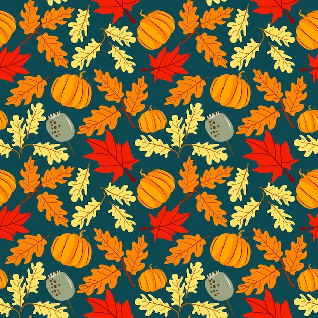 Seamless vector pattern hand drawn floral background autumn Halloween collection