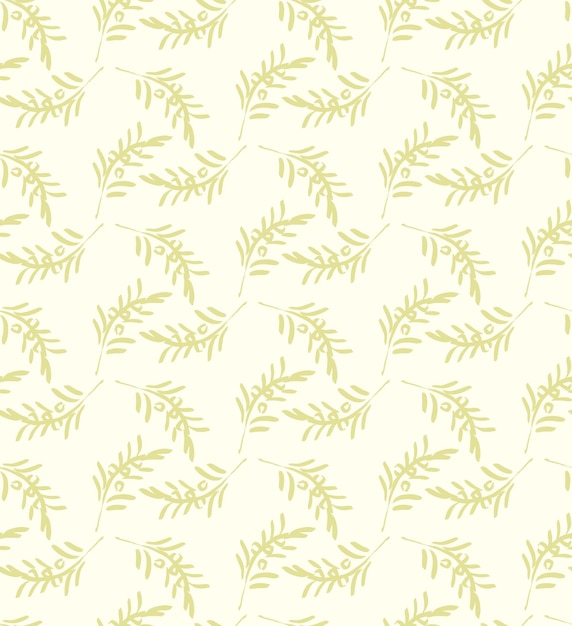 Seamless vector pattern, ink hand drawn olive branch on green background