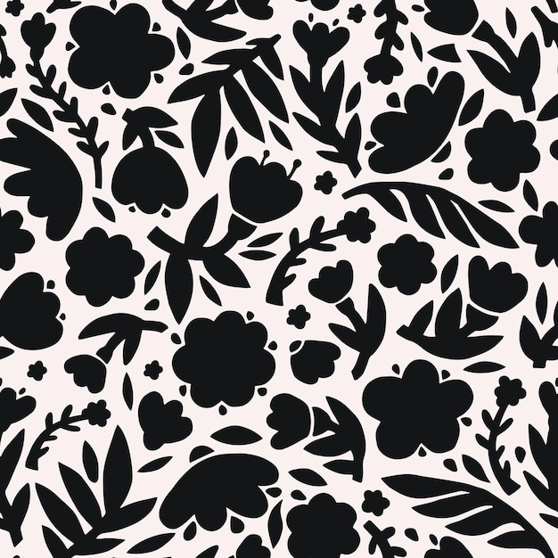 Seamless vector pattern of simplified flowers Simple black and white illustration For fabric wrapping paper bedding wallpaper