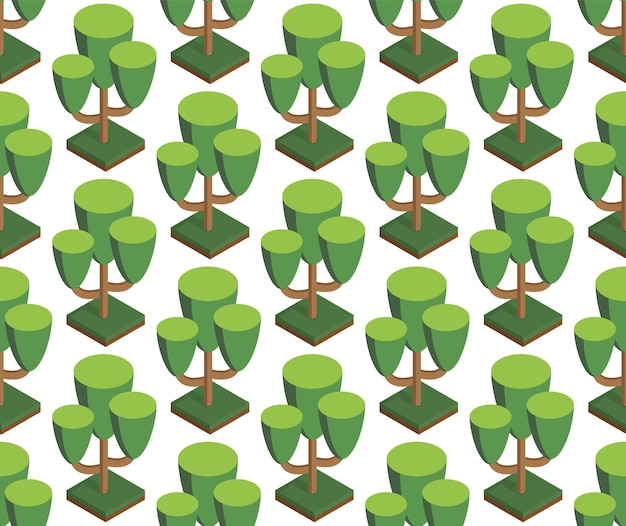 Seamless vector pattern in trees isometric. Forest on a white background