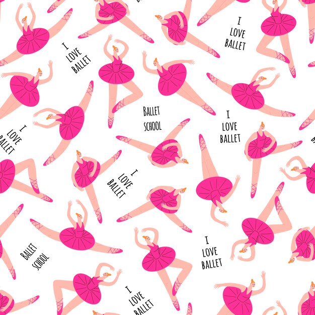 Seamless vector pattern with ballerinas in different positions