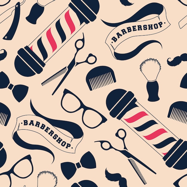 Seamless vector pattern with barber shop supplies