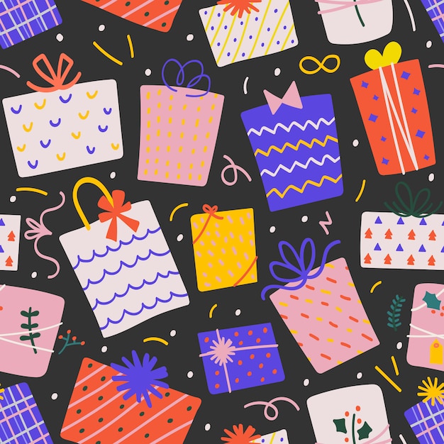 Seamless vector pattern with christmas gift boxes