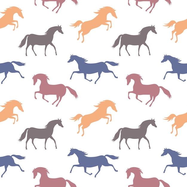 Seamless vector pattern with colorful running horses. Graphic print for children