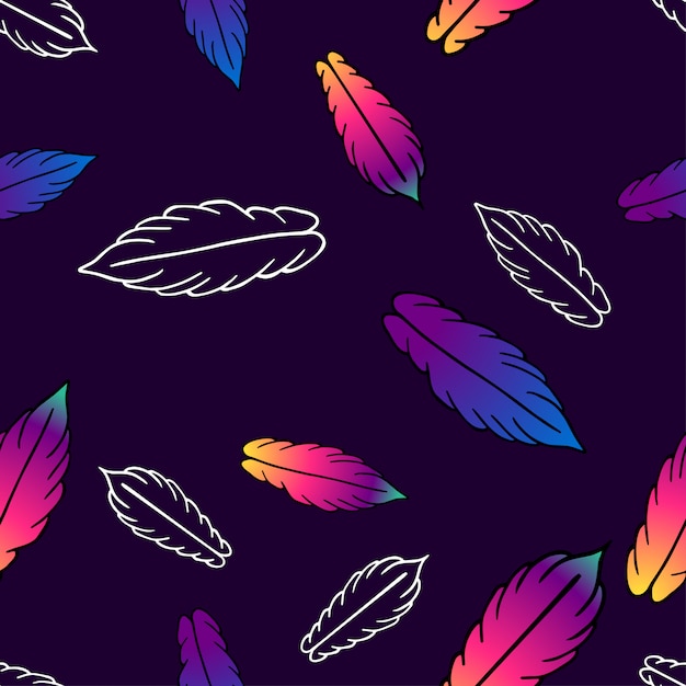 Seamless vector pattern with colorful stylized feathers