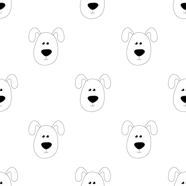 Seamless vector pattern with cute hand drawn dog in doodle style Isolated on white background