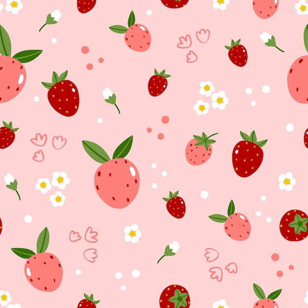 Seamless vector pattern with cute hand drawn vector berries and flowers