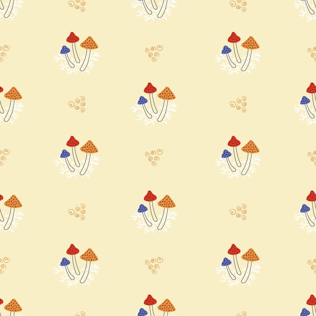 Seamless vector pattern with cute stylized toadstools