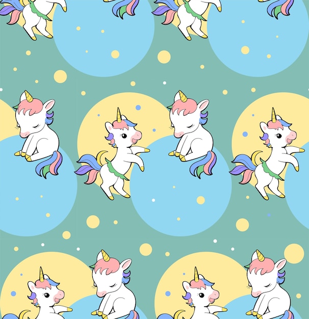 Seamless vector pattern with cute unicorns on vibrant background perfect for textile wallpaper or pr...