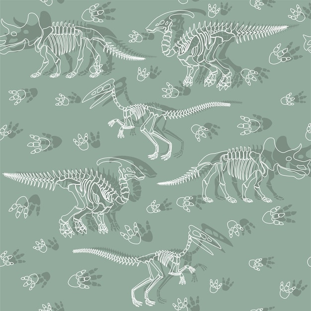 Seamless vector pattern with dinosaur skeleton