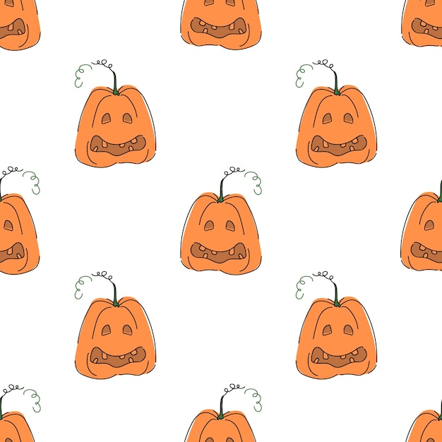 Seamless vector pattern with fabulous pumpkins drawn in doodle style