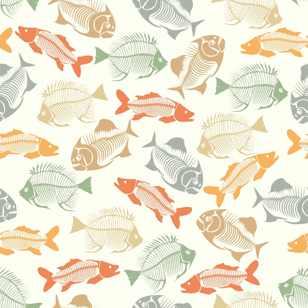 Seamless vector pattern with fish skeleton