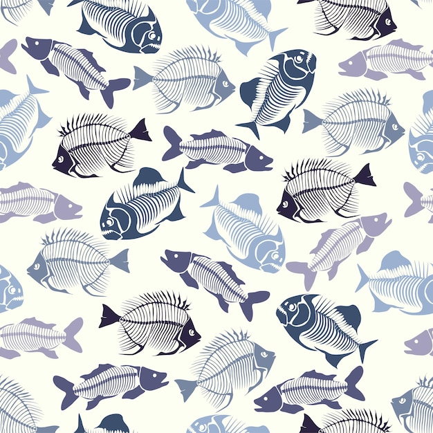 Seamless vector pattern with fish skeleton