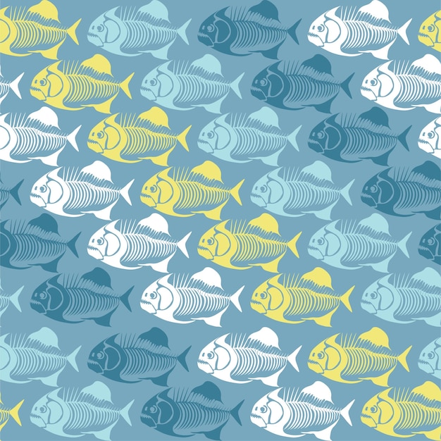 Vector seamless vector pattern with fish skeleton