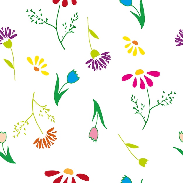 Seamless vector pattern with hand drawn flowers