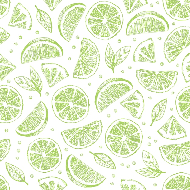 Seamless vector pattern with hand drawn limes.