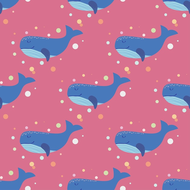 Seamless vector pattern with hand drawn whales For kids design apparel fabric textile wrapping