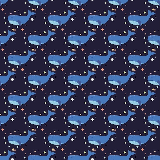 Seamless vector pattern with hand drawn whales For kids design apparel fabric textile wrapping