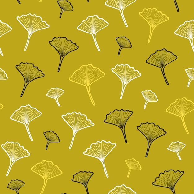 Seamless vector pattern with Japanese ginkgo biloba tree leaves