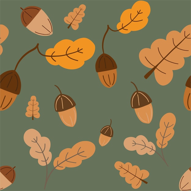 Vector seamless vector pattern with oak and autumn leaves