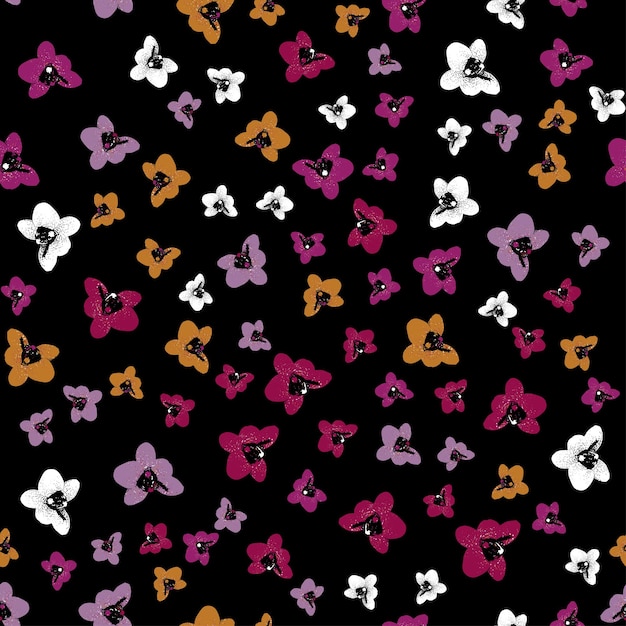 Seamless vector pattern with orchids on a black background