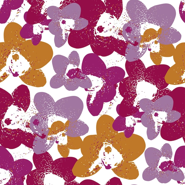 Seamless vector pattern with orchids on a white background