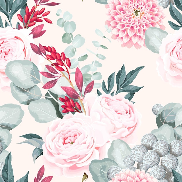 Seamless vector pattern with pastel vintage flower