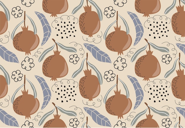 Seamless vector pattern with pomegranates and leaves