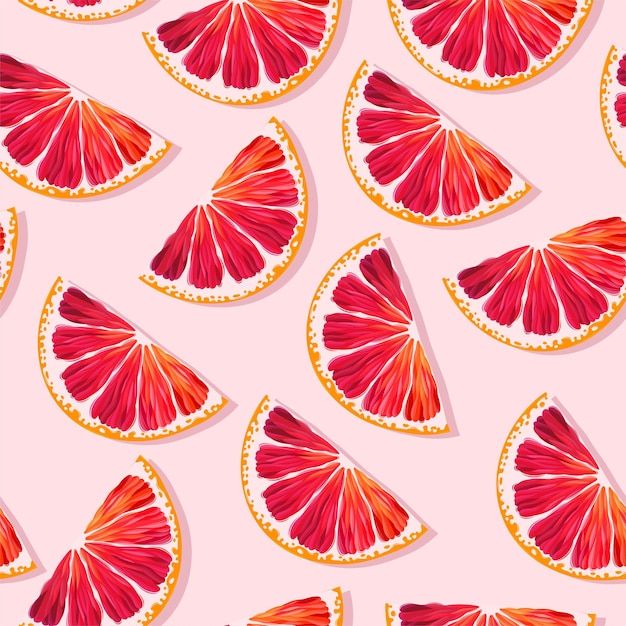 Seamless vector pattern with red grapefruit slices