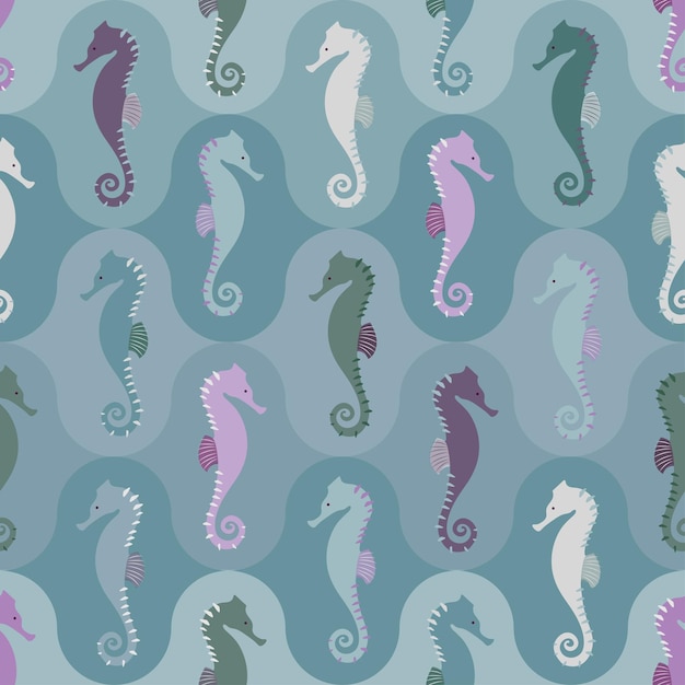 Seamless vector pattern with seahorses in boho style