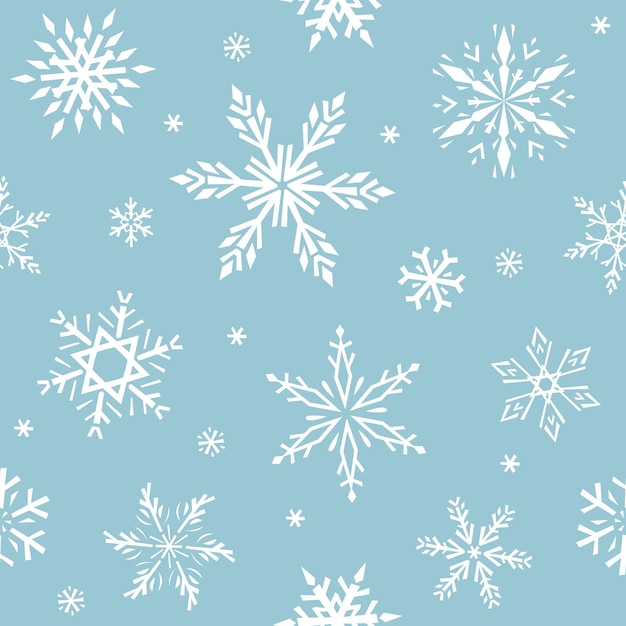 Seamless vector pattern with snowflakes Blue drawn illustration background For fabrics wrapping paper wallpapers