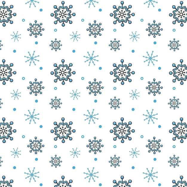 Vector seamless vector pattern with snowflakes of different types and sizes