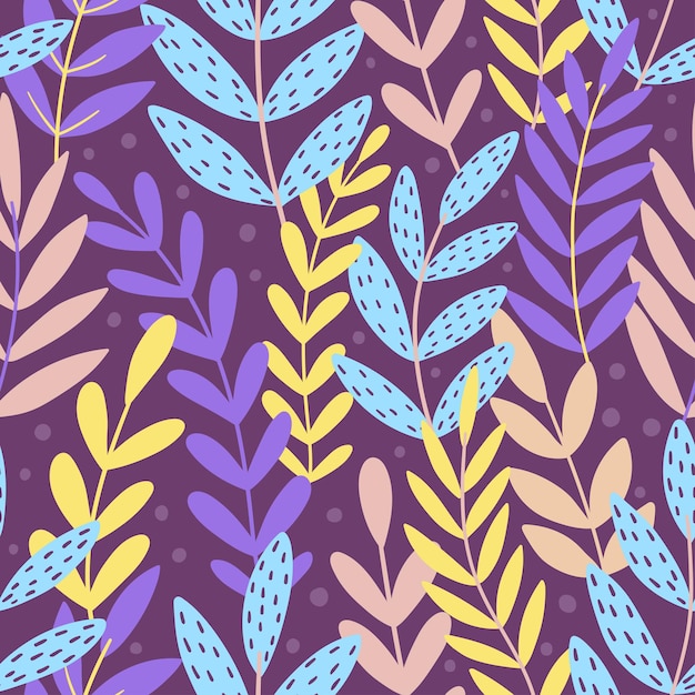 Seamless vector pattern with tropical leaves Tropical exotic plant drawing