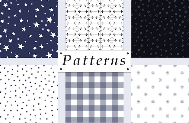 Seamless vector patterns Stars and polka dots Blue and white and red backgrounds