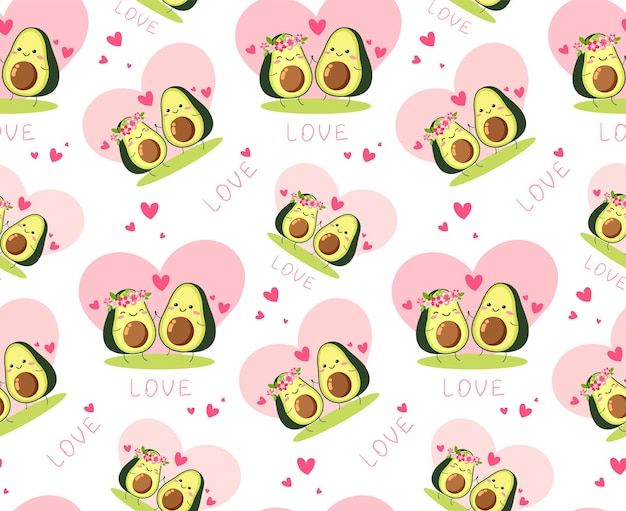 Seamless vector texture with avocado for valentines day