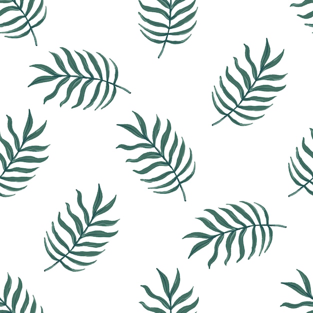 Seamless vector tropical pattern with palm leaves on white background