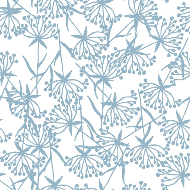 Seamless vector vintage pattern with blue flowers on a white background