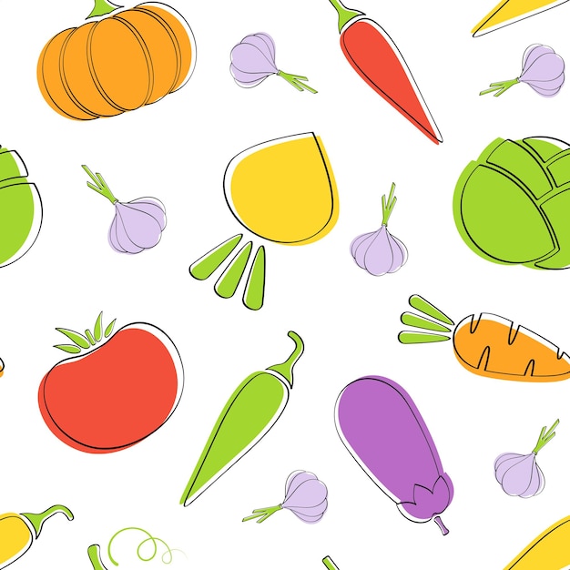 Seamless vegetable pattern vector flat food illustration natural colors pattern design with tomato