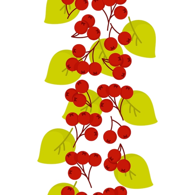 Vector seamless vertical border of autumn red berries and green leaves