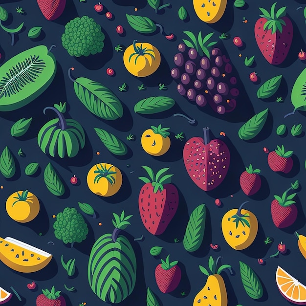 Seamless Vibrant Food Background Flat Vector Shapes