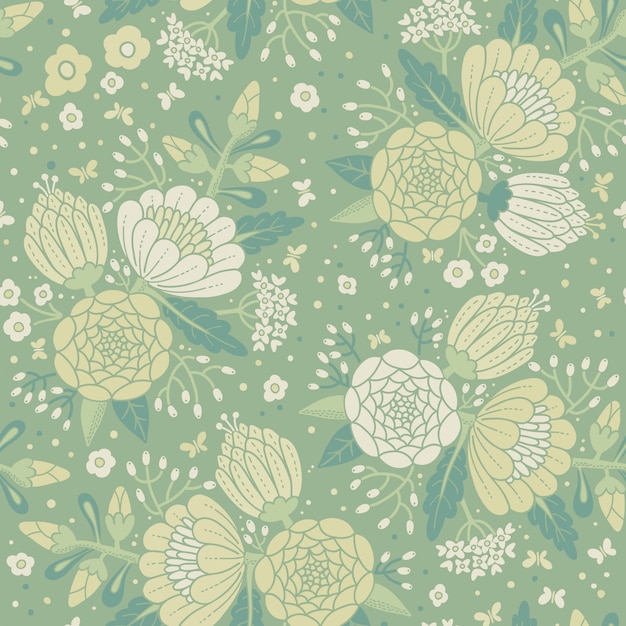 Seamless vintage pattern with decorative flowers.