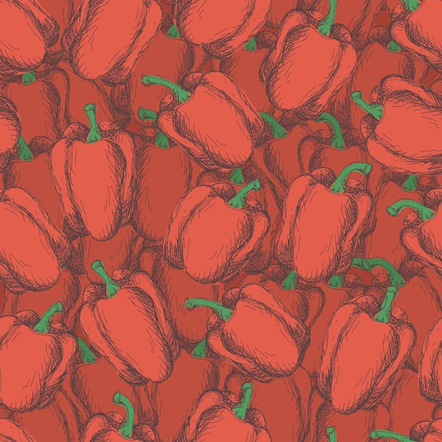 Seamless vintage pattern with red  peppers Kitchen wallpaper textile fabric print with paprika