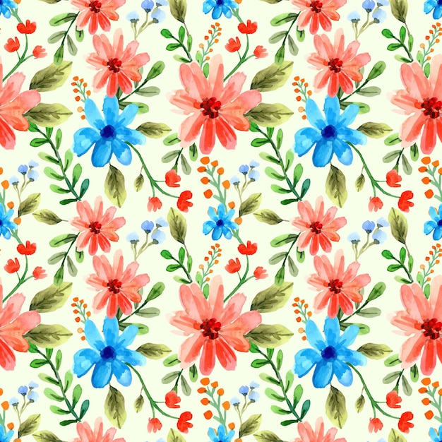 seamless watercolor floral pattern blue and orange for spring and summer