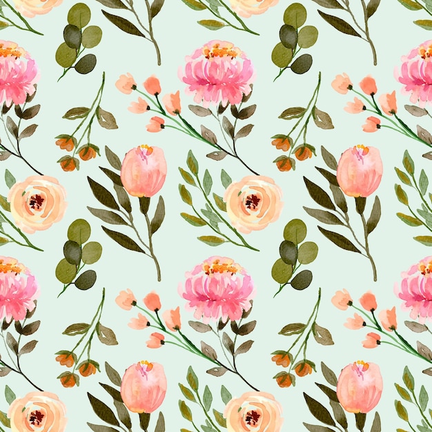 Seamless Watercolor Floral Pattern Pink Peonies and Cream Pastel Rose