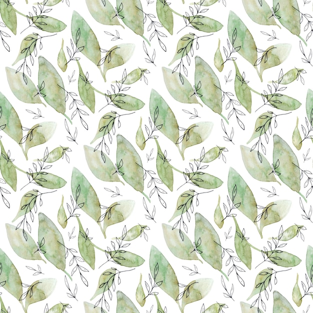 Seamless watercolor leaf pattern A handdrawn botanical illustration