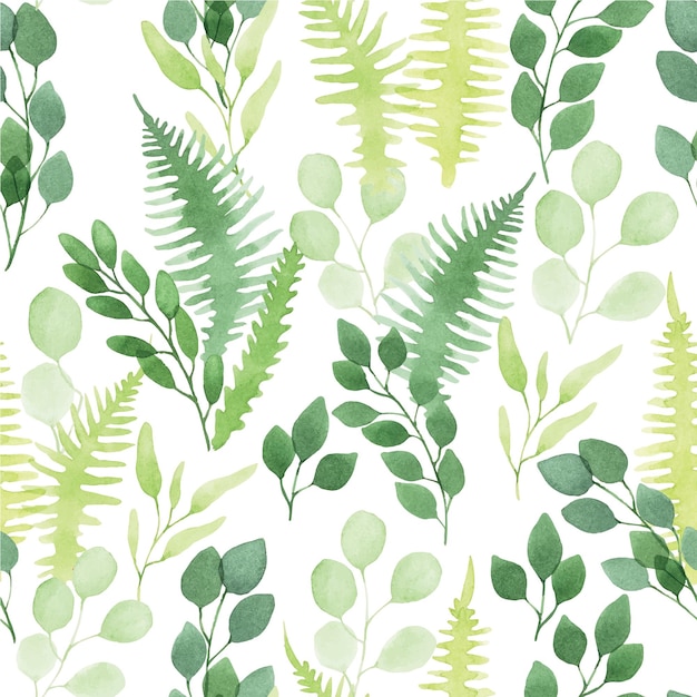 seamless watercolor pattern cute simple eucalyptus and fern leaves abstract print with transparent