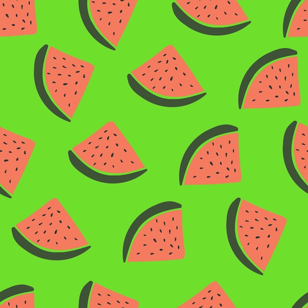 Seamless watermelon pattern on green background Cute vector background