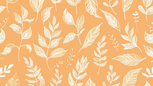 Vector seamless white hand drawn leaves branch pattern background