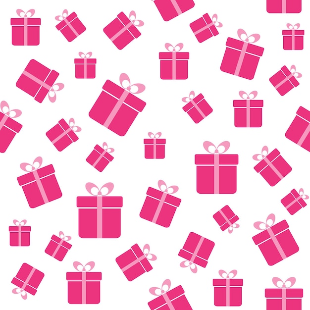 Seamless white pattern with pink gift boxes. Wrapping paper design